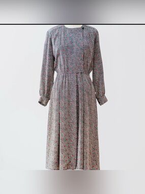 Vintage 80s Liz Claiborne Western Prairie Midi Dress Floral Polka Dot Sz 8P